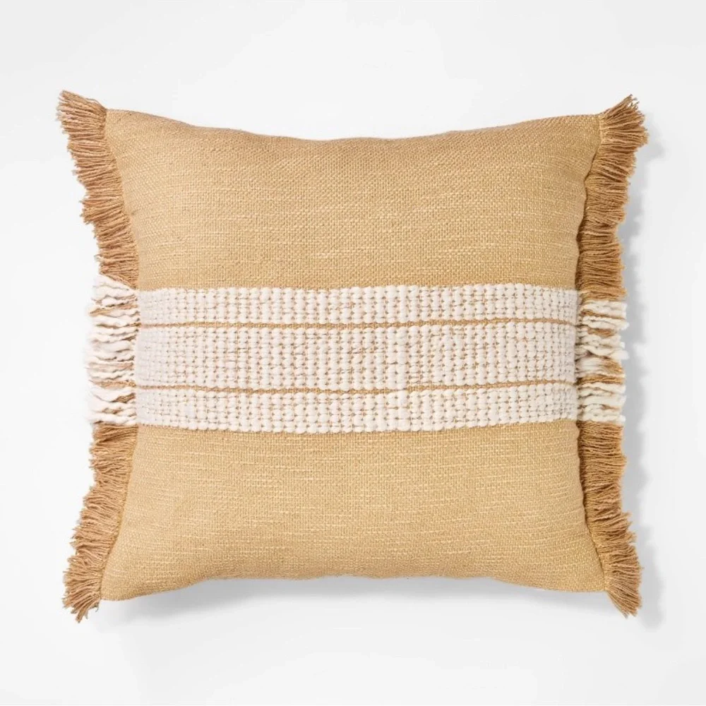 Studio McGee Threshold Woven Striped Throw Pillow Neutral Cream Fringed